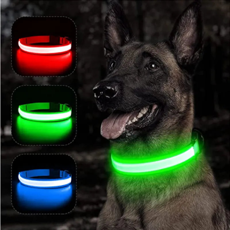 LED Glowing Dog Collar Adjustable Flashing Rechargea Luminous Collar Night