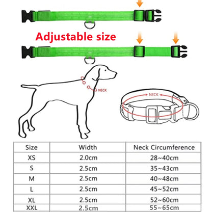 LED Glowing Dog Collar Adjustable Flashing Rechargea Luminous Collar Night