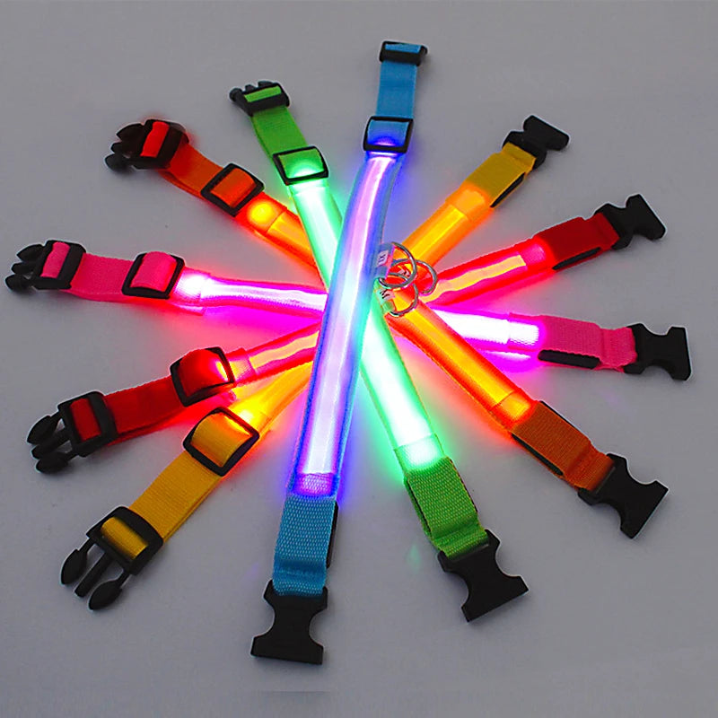 LED Glowing Dog Collar Adjustable Flashing Rechargea Luminous Collar Night