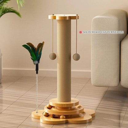 Pet Cat Toy Solid Wood Cat Turntable Funny Cat Stick