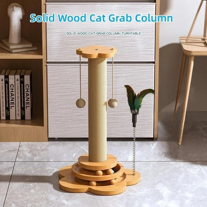 Pet Cat Toy Solid Wood Cat Turntable Funny Cat Stick